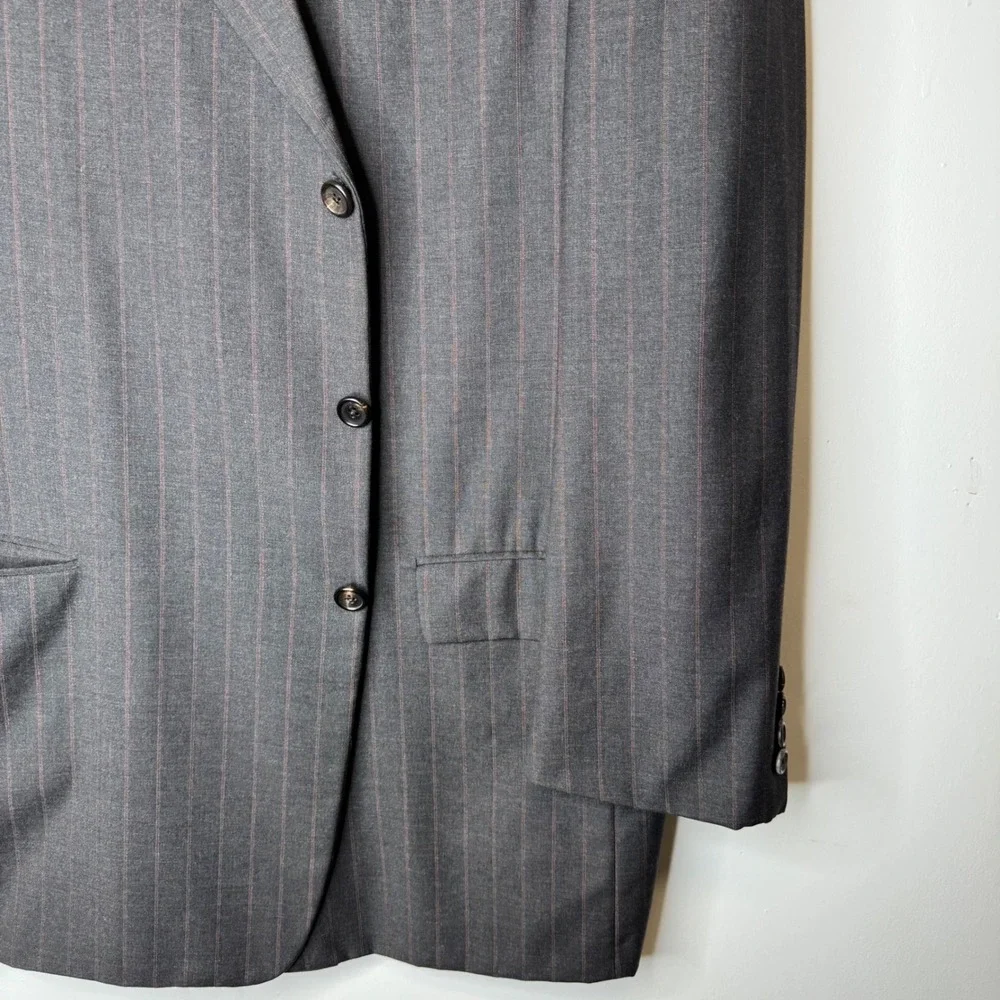 Hickey Freeman Loro Piana Super 120s Wool Pinstripe Blazer 48 Long Charcoal Grey
